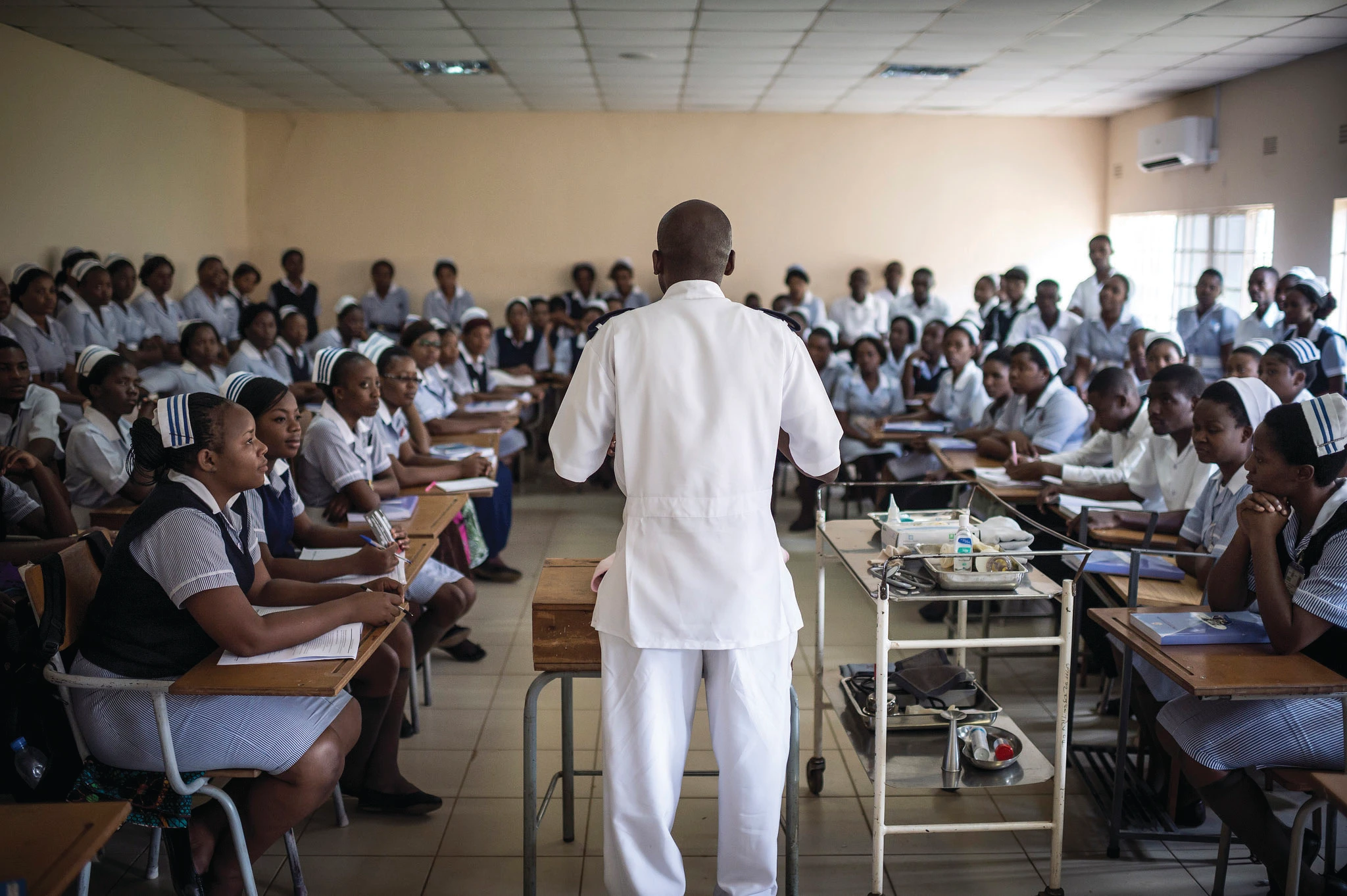 Nursing students attend a lecture at Lusaka School of Nursing, as part of ICAP's NEPI initiative to enhance healthcare education in Zambia.