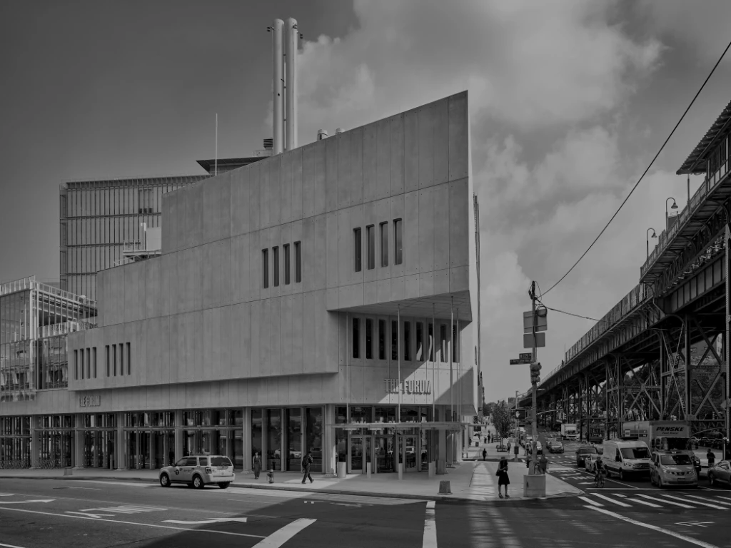 The Forum at Columbia University during the day, black and white